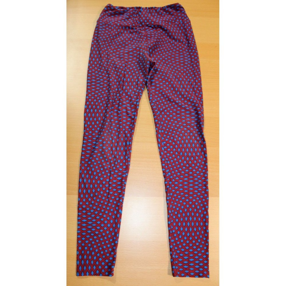 Womens Juniors Lularoe High Waist leggings OS One Size Diamond Print Red / Blue
